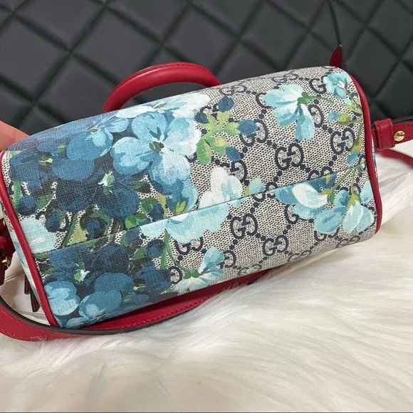 Gucci GG Supreme Monogram Blooms Blue Hibiscus Blooms Mini Boston Bag Bags